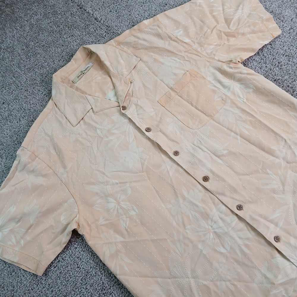 Tommy Bahama Mens S Peach Silk Jacquard Floral Camp Shirt T31510 Short Sleeve